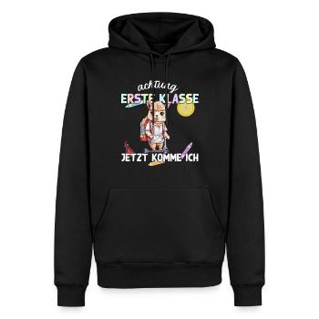 Erste Klasse Lama Alpaka Einschulung Motiv - Männer Premium Bio Hoodie - Schwarz - Vorne - Nico (187cm)