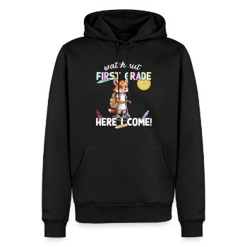 Fuchs Erster Schultag mit Roller Lustiger Spruch - Männer Premium Bio Hoodie - Schwarz - Vorne - Nico (187cm)