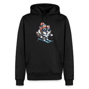 Maine Coon Katze beim Skifahren - Winterwunder - Männer Premium Bio Hoodie - Schwarz - Vorne - Nico (187cm)
