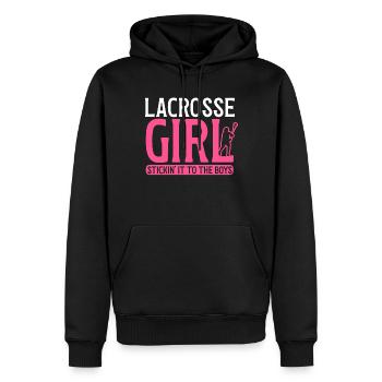 Lacrosse Girl Lax Girl Spieler Frauen - Männer Premium Bio Hoodie - Schwarz - Vorne - Nico (187cm)