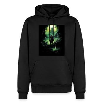 Fantasy Chevalier Château Magie Conte de Fées Mythique Gothique - Sweat à capuche Premium bio Homme - noir - Devant - Nico (187cm)