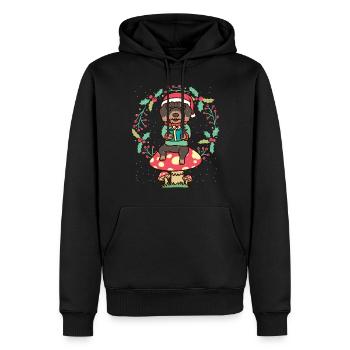 Chien teckel à poil dur sur couronne de Noël champignon - Sweat à capuche Premium bio Homme - noir - Devant - Nico (187cm)