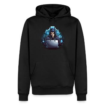 Drôle Hacker Style Hacking Amant Ordinateur - Sweat à capuche Premium bio Homme - noir - Devant - Nico (187cm)