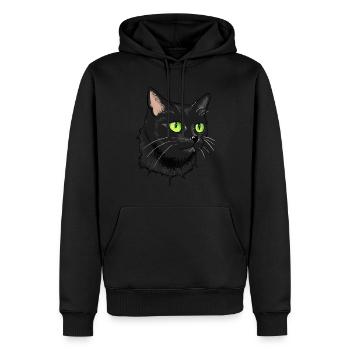 Chat noir Yeux verts - Sweat à capuche Premium bio Homme - noir - Devant - Nico (187cm)