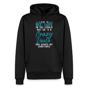 Doula Travailleuse à la naissance Femme Mari I - Sweat à capuche Premium bio Homme - noir - Devant - Nico (187cm)