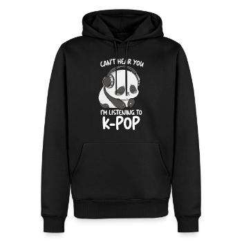 Je ne t’entends pas, j’écoute des produits Kpop - Sweat à capuche Premium bio Homme - noir - Devant - Nico (187cm)