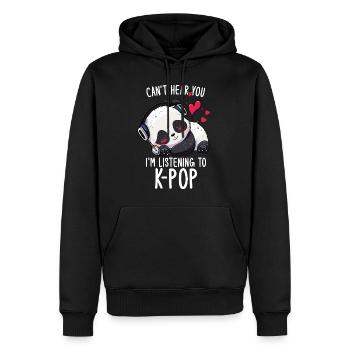 Je ne t’entends pas, j’écoute des produits Kpop - Sweat à capuche Premium bio Homme - noir - Devant - Nico (187cm)