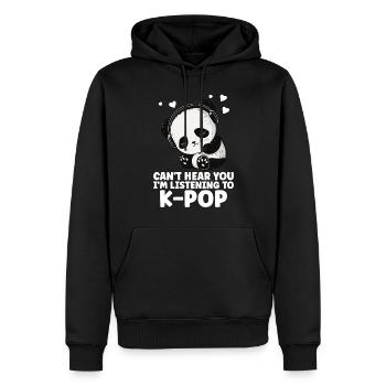 Je ne t’entends pas, j’écoute des produits Kpop - Sweat à capuche Premium bio Homme - noir - Devant - Nico (187cm)