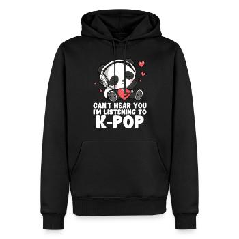 Je ne t’entends pas, j’écoute des produits Kpop - Sweat à capuche Premium bio Homme - noir - Devant - Nico (187cm)