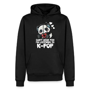 Je ne t’entends pas, j’écoute des produits Kpop - Sweat à capuche Premium bio Homme - noir - Devant - Nico (187cm)