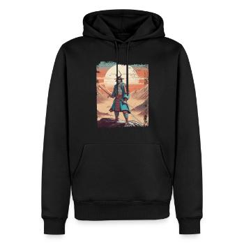 Samouraï japonais avec épée sur la montagne - Sweat à capuche Premium bio Homme - noir - Devant - Nico (187cm)