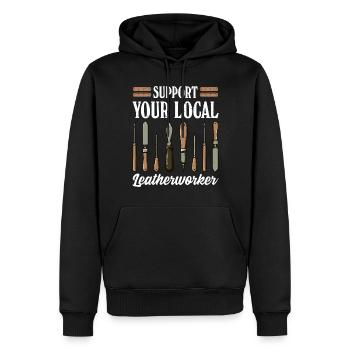 Travail du cuir, Estampage, Artisan, Maroquinier - Sweat à capuche Premium bio Homme - noir - Devant - Nico (187cm)