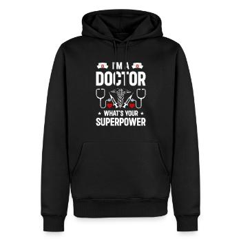 I Am A Doctor What's Your Superpower - Funny Docto - Männer Premium Bio Hoodie - Schwarz - Vorne - Nico (187cm)