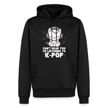 Je ne t’entends pas, j’écoute des produits Kpop - Sweat à capuche Premium bio Homme - noir - Devant - Nico (187cm)