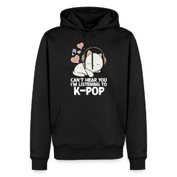 Je ne t’entends pas, j’écoute des produits Kpop - Sweat à capuche Premium bio Homme - noir - Devant - Nico (187cm)