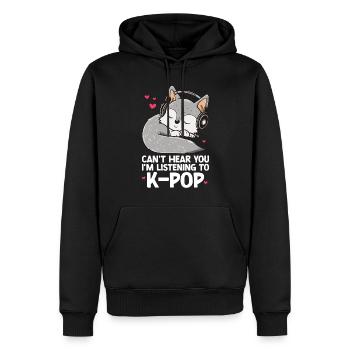 Je ne t’entends pas, j’écoute des produits Kpop - Sweat à capuche Premium bio Homme - noir - Devant - Nico (187cm)