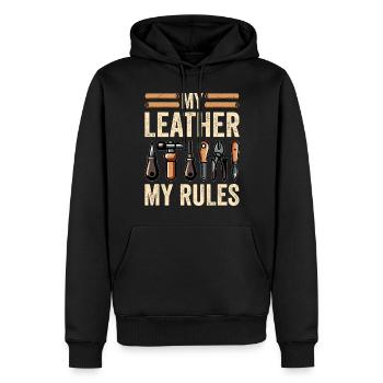 Leatherwork Leatherworker Stamping Crafts - Men’s Premium Organic Hoodie - black - Front - Nico (187cm)