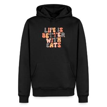 Life is better with Cats Lustige Katzen Mama Retro - Männer Premium Bio Hoodie - Schwarz - Vorne - Nico (187cm)
