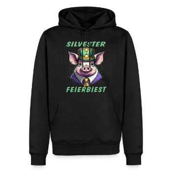 Schwein SILVESTER FEIERBIEST - Männer Premium Bio Hoodie - Schwarz - Vorne - Nico (187cm)