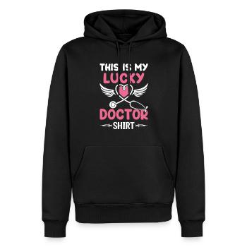 C’est ma chemise de docteur porte-bonheur - Hôpital Doctor Li - Sweat à capuche Premium bio Homme - noir - Devant - Nico (187cm)