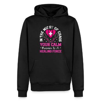 Soins infirmiers psychiatriquesPsychiatrique - Sweat à capuche Premium bio Homme - noir - Devant - Nico (187cm)