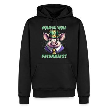 Schwein Karneval FEIERBIEST - Männer Premium Bio Hoodie - Schwarz - Vorne - Nico (187cm)