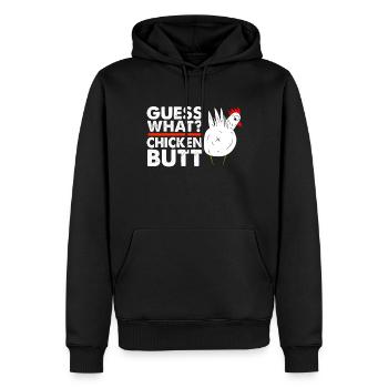 Drôle Devinez quoi ? Cul de poulet ! - Sweat à capuche Premium bio Homme - noir - Devant - Nico (187cm)