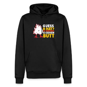 Drôle Devinez quoi ? Cul de poulet ! - Sweat à capuche Premium bio Homme - noir - Devant - Nico (187cm)