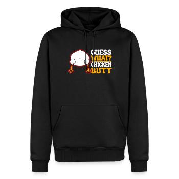 Drôle Devinez quoi ? Cul de poulet ! - Sweat à capuche Premium bio Homme - noir - Devant - Nico (187cm)