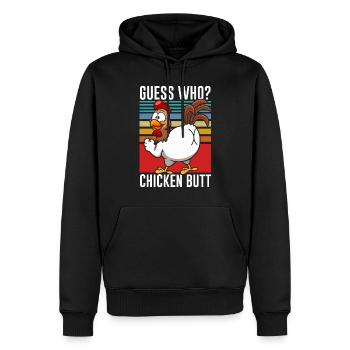Drôle Devinez quoi ? Cul de poulet ! - Sweat à capuche Premium bio Homme - noir - Devant - Nico (187cm)