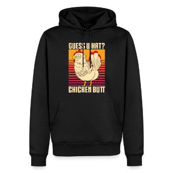 Drôle Devinez quoi ? Cul de poulet ! - Sweat à capuche Premium bio Homme - noir - Devant - Nico (187cm)