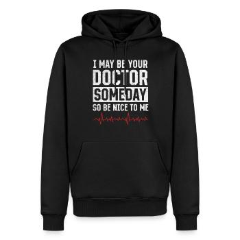 Je serai peut-être votre médecin un jour - Drôle de docteur - Sweat à capuche Premium bio Homme - noir - Devant - Nico (187cm)