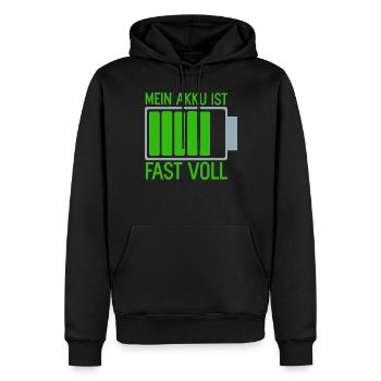 Mein Akku ist fast Voll eine Batterie Ladung Energ - Männer Premium Bio Hoodie - Schwarz - Vorne - Nico (187cm)