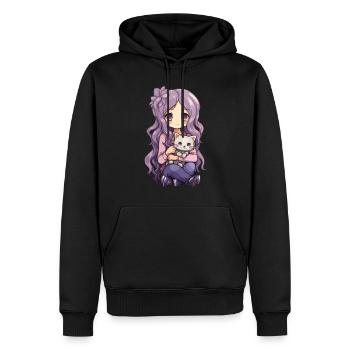Kawaii Girl Anime Manga Fille et chat - Sweat à capuche Premium bio Homme - noir - Devant - Nico (187cm)