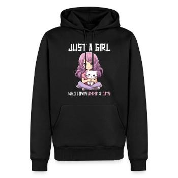 Kawaii Girl Anime Manga Fille et chat - Sweat à capuche Premium bio Homme - noir - Devant - Nico (187cm)
