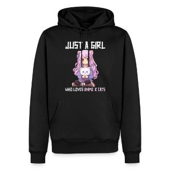 Kawaii Girl Anime Manga Fille et chat - Sweat à capuche Premium bio Homme - noir - Devant - Nico (187cm)