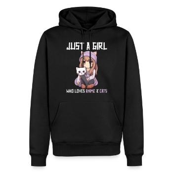 Kawaii Girl Anime Manga Fille et chat - Sweat à capuche Premium bio Homme - noir - Devant - Nico (187cm)