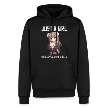 Kawaii Girl Anime Manga Fille et chat - Sweat à capuche Premium bio Homme - noir - Devant - Nico (187cm)