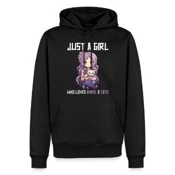 Kawaii Girl Anime Manga Fille et chat - Sweat à capuche Premium bio Homme - noir - Devant - Nico (187cm)