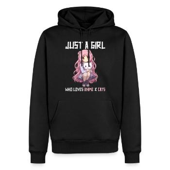 Kawaii Girl Anime Manga Fille et chat - Sweat à capuche Premium bio Homme - noir - Devant - Nico (187cm)