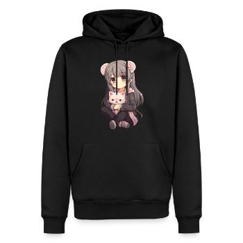 Kawaii Girl Anime Manga Fille et chat - Sweat à capuche Premium bio Homme - noir - Devant - Nico (187cm)