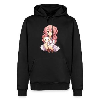 Kawaii Girl Anime Manga Fille et chat - Sweat à capuche Premium bio Homme - noir - Devant - Nico (187cm)