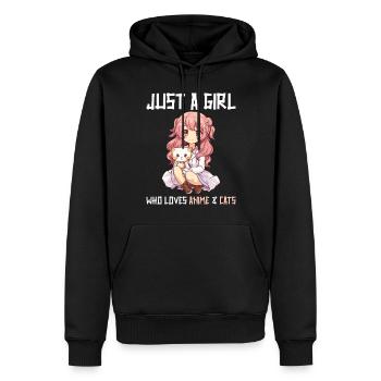 Kawaii Girl Anime Manga Fille et chat - Sweat à capuche Premium bio Homme - noir - Devant - Nico (187cm)