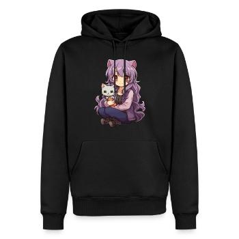 Kawaii Girl Anime Manga Fille et chat - Sweat à capuche Premium bio Homme - noir - Devant - Nico (187cm)
