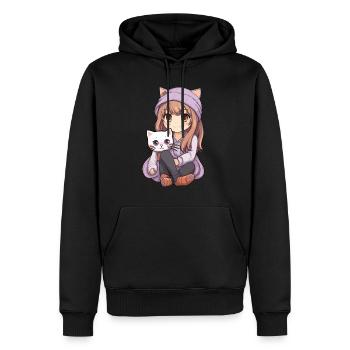 Kawaii Girl Anime Manga Fille et chat - Sweat à capuche Premium bio Homme - noir - Devant - Nico (187cm)