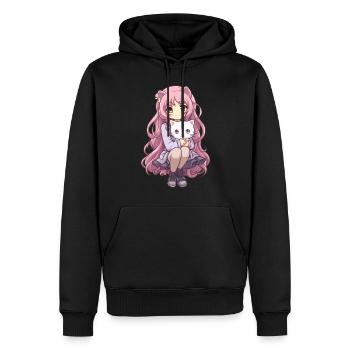 Kawaii Girl Anime Manga Fille et chat - Sweat à capuche Premium bio Homme - noir - Devant - Nico (187cm)