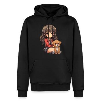 Kawaii Girl Anime Manga Fille et Chien - Sweat à capuche Premium bio Homme - noir - Devant - Nico (187cm)