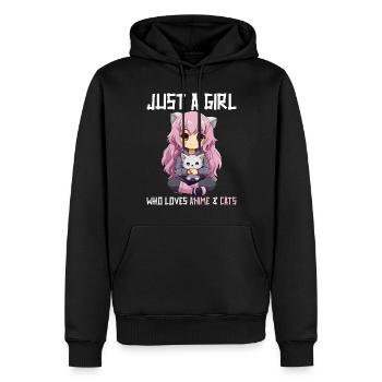 Kawaii Girl Anime Manga Fille et chat - Sweat à capuche Premium bio Homme - noir - Devant - Nico (187cm)