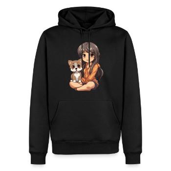 Kawaii Girl Anime Manga Fille et Chien - Sweat à capuche Premium bio Homme - noir - Devant - Nico (187cm)