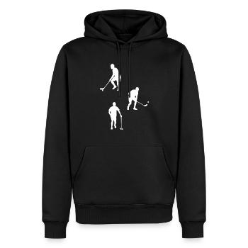 Silhouettes de joueur de floorball Silhouettes de floorball - Sweat à capuche Premium bio Homme - noir - Devant - Nico (187cm)